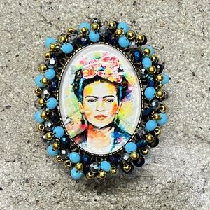 Frida Kahlo Brooch In Multicolor Beads